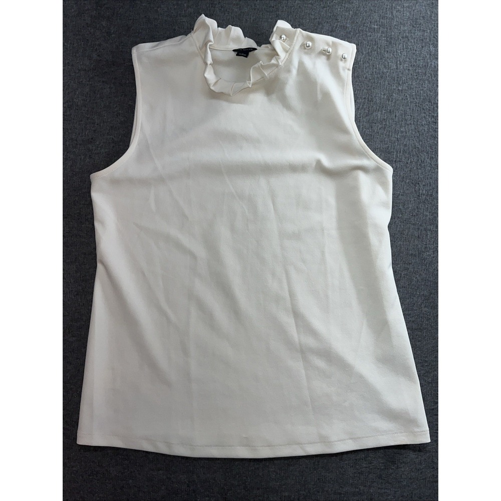 Anne Klein Women's Sleeveless Ruffle-Neck Top Small‎ Ivory